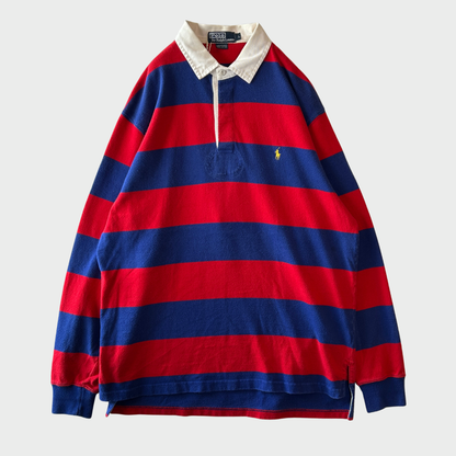 00's Polo by ralph lauren ラルフローレン ボーダーラガーシャツ 赤×ネイビー(L)/B0100T-SO