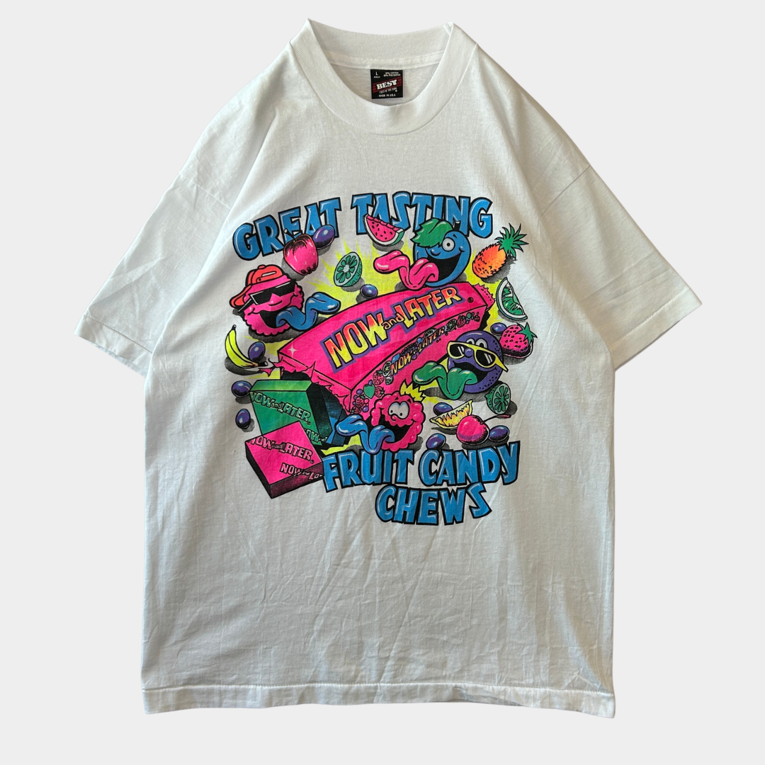 90's NOW and LATER キャンディー 企業Tシャツ 白 Fruit of the loom(L)/A7389T-SO