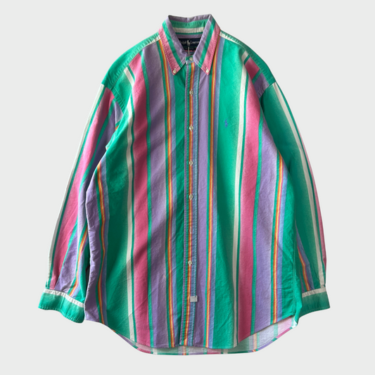 00's Ralph Lauren ラルフローレン コットンマルチストライプシャツ(M)/B1551S-SO