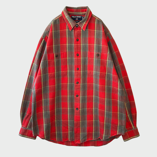 00's Polo Sport Ralph Lauren ラルフローレン チェックシャツ 赤黄茶 (L)/B0135S-SO