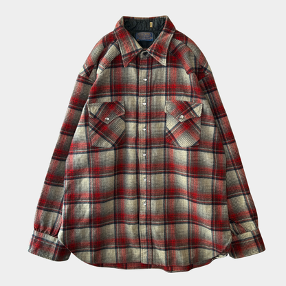 70's Pendleton ペンドルトン ウールチェックウェスタンシャツ 赤白紺(XL)/A8658SH-SO