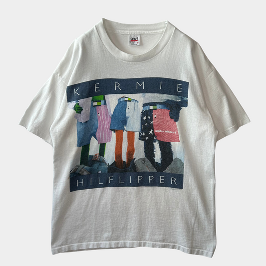 90's Anvil カーミット"KERMIE HILFLIPPER" トミーヒルフィガーパロディー セサミ Tシャツ 白(L)/B2090T-SO