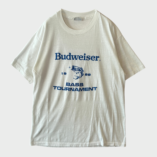 80's  Hanes Budweiser  BASS TOURNAMENT 1988 プリントTシャツ 白 XL/A7154T-SO