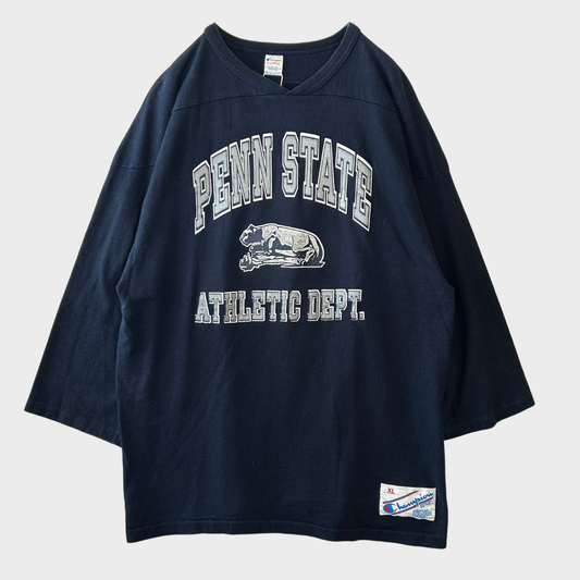 80's Champion チャンピオン トリコタグ PENN STATE カレッジ 七分袖 フットボールTシャツ ネイビー (XL) /A7758T-SO