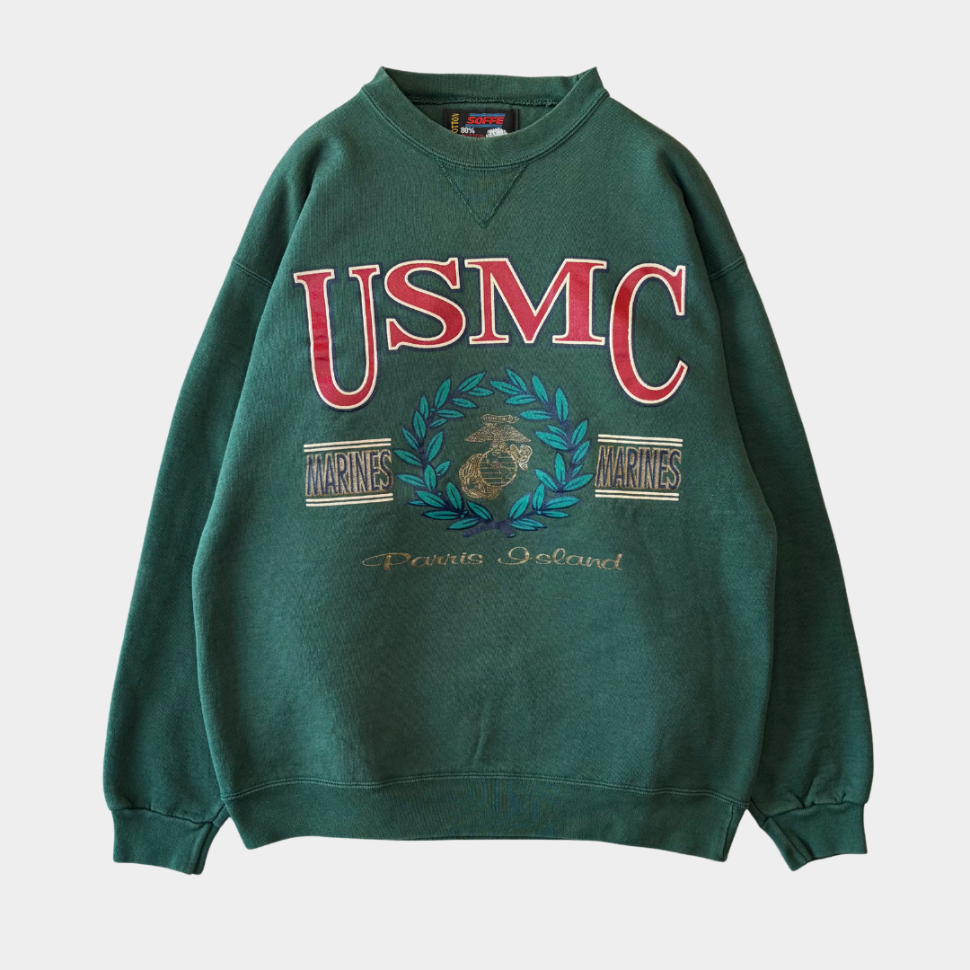 90's SOFEE USMC プリントスウェット ミリタリー グリーン(L)/A9622S-SO