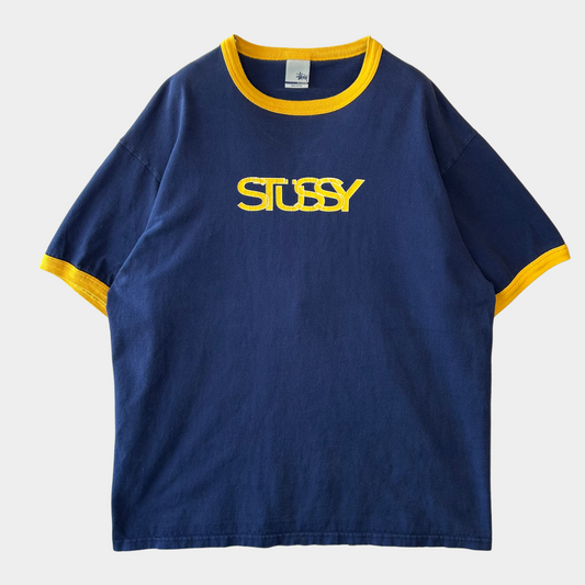 00's STUSSY ステューシー リンガーTシャツ 紺黄(XL)/B2538T-SO