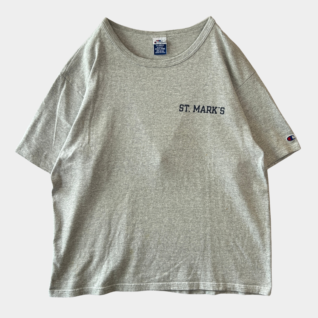 90's Champion チャンピオン ST.MARK'S カレッジTシャツ グレー(XL)/C00957T-SO