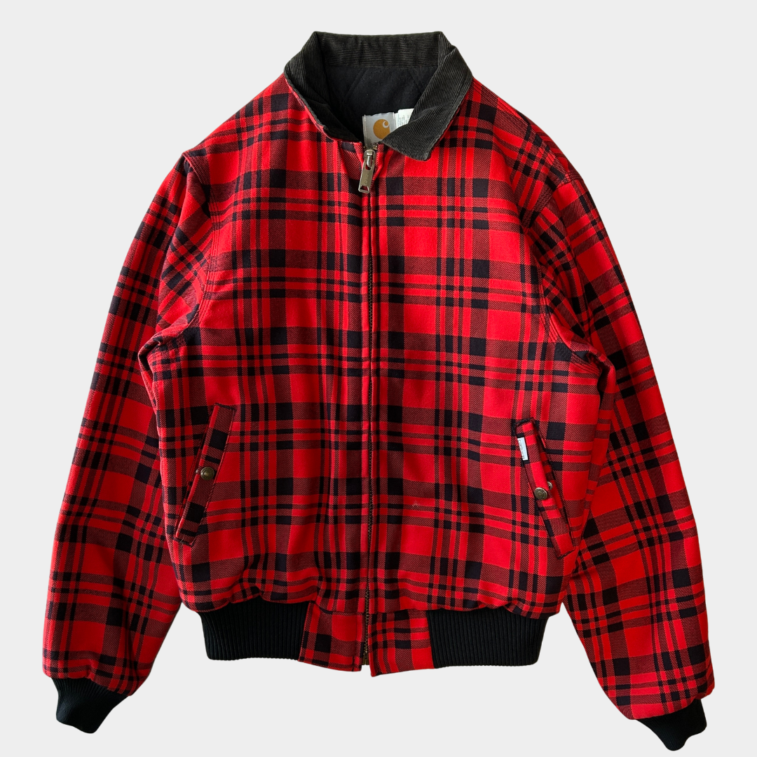 90's Carhartt カーハート JQW60 チェックボンバージャケット 赤黒(M)/B3321J-SO