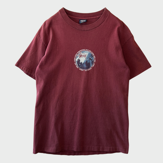 90's Stussy ステューシー プリントTシャツ USA製 バーガンディー(M)/B2525T-SO
