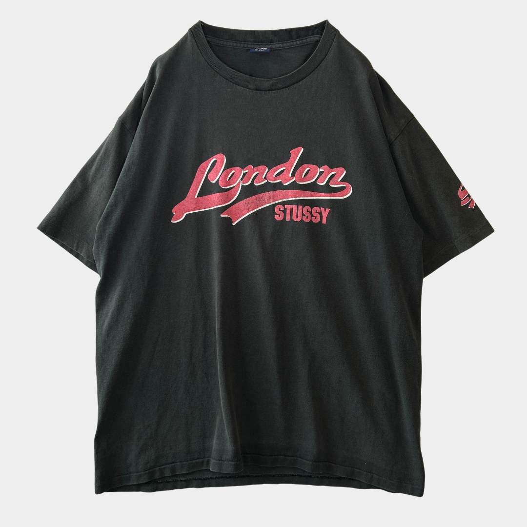 90's Stussy ステューシー Stussy London ロゴTシャツ　ブラック(XL)/C0743T-SO