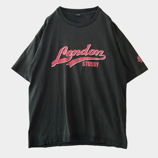 90's Stussy ステューシー Stussy London ロゴTシャツ　ブラック(XL)/C0743T-SO