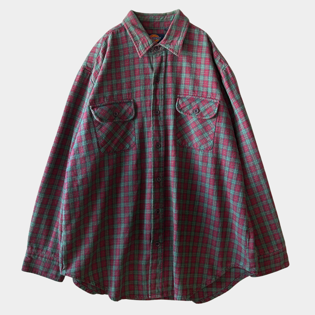 90's Dickies チェック フランネルシャツ レッド グリーン (XL)/C0247SH-SO