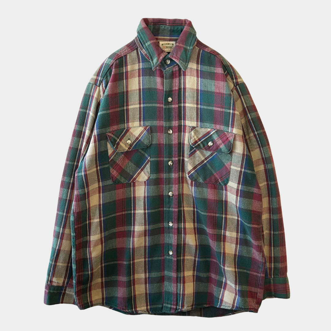 90's Five Brother ファイブブラザー ネルシャツ 紫緑ベージュ(M)/A8506SH-SO