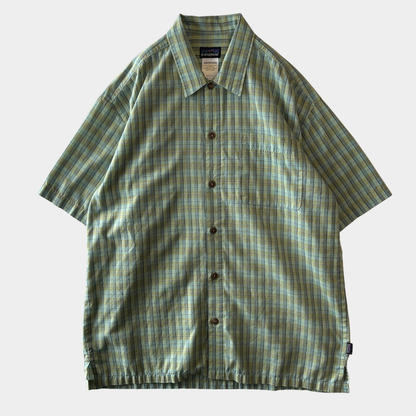 08 Patagonia パタゴニア El Jefe Shirt S/S チェックシャツ グリーン/紺 (M)/C1318SH-SO