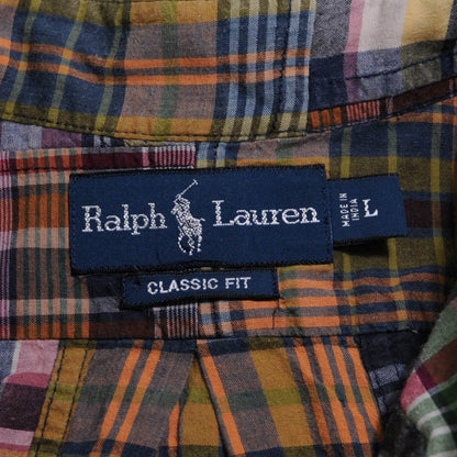 Ralph Lauren チェック柄 パッチワーク半袖シャツ 緑 (L)/A4325SH-SO