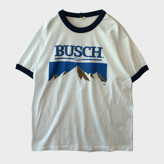 80's SCREEN STARS BUSCH ブッシュ アルコール リンガーTシャツ 白 (L)/B2798T0-SO