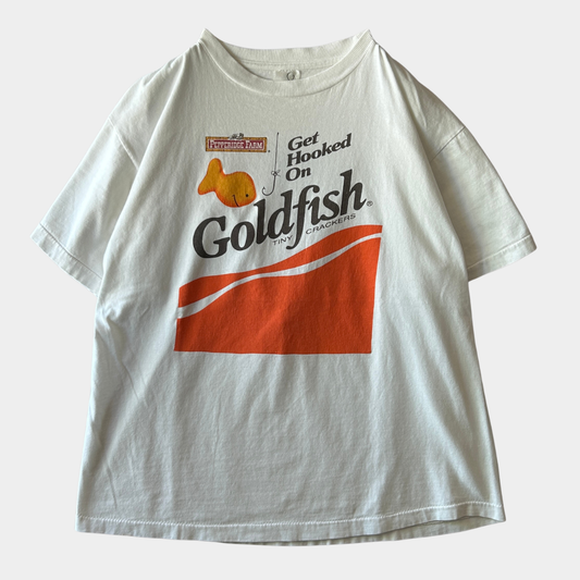 90's Gold Fish pepperidge Farm お菓子 魚 企業Tシャツ 白 (サイズ不明)/C0786T-SO