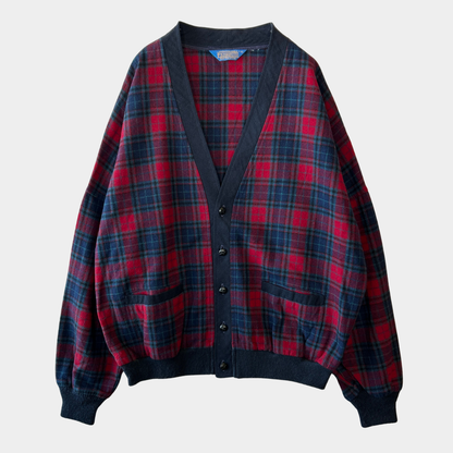 80's Pendleton ペンドルトン ウールカーディガン チェック 赤紺(XL)/A9267K-SO