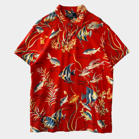 00's Polo Ralph Lauren ラルフローレン 熱帯魚柄ポロシャツ 朱色(L)/A6601T-SO