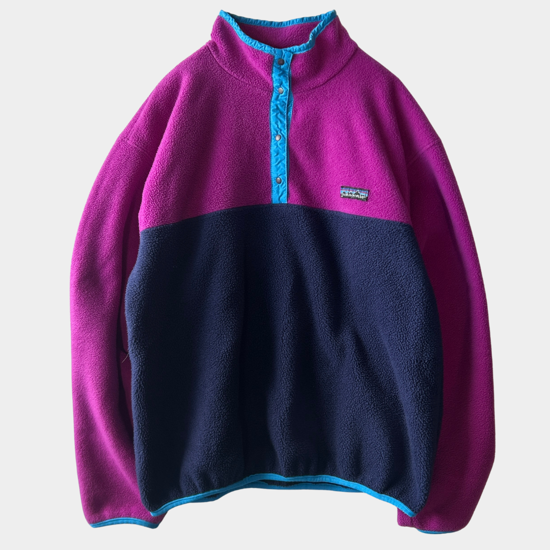 80's ~ Patagonia synchilla Snap-T パタゴニア シンチラ スナップT レディース ピンク ネイビー 水色(11/12)/C0079F-SO
