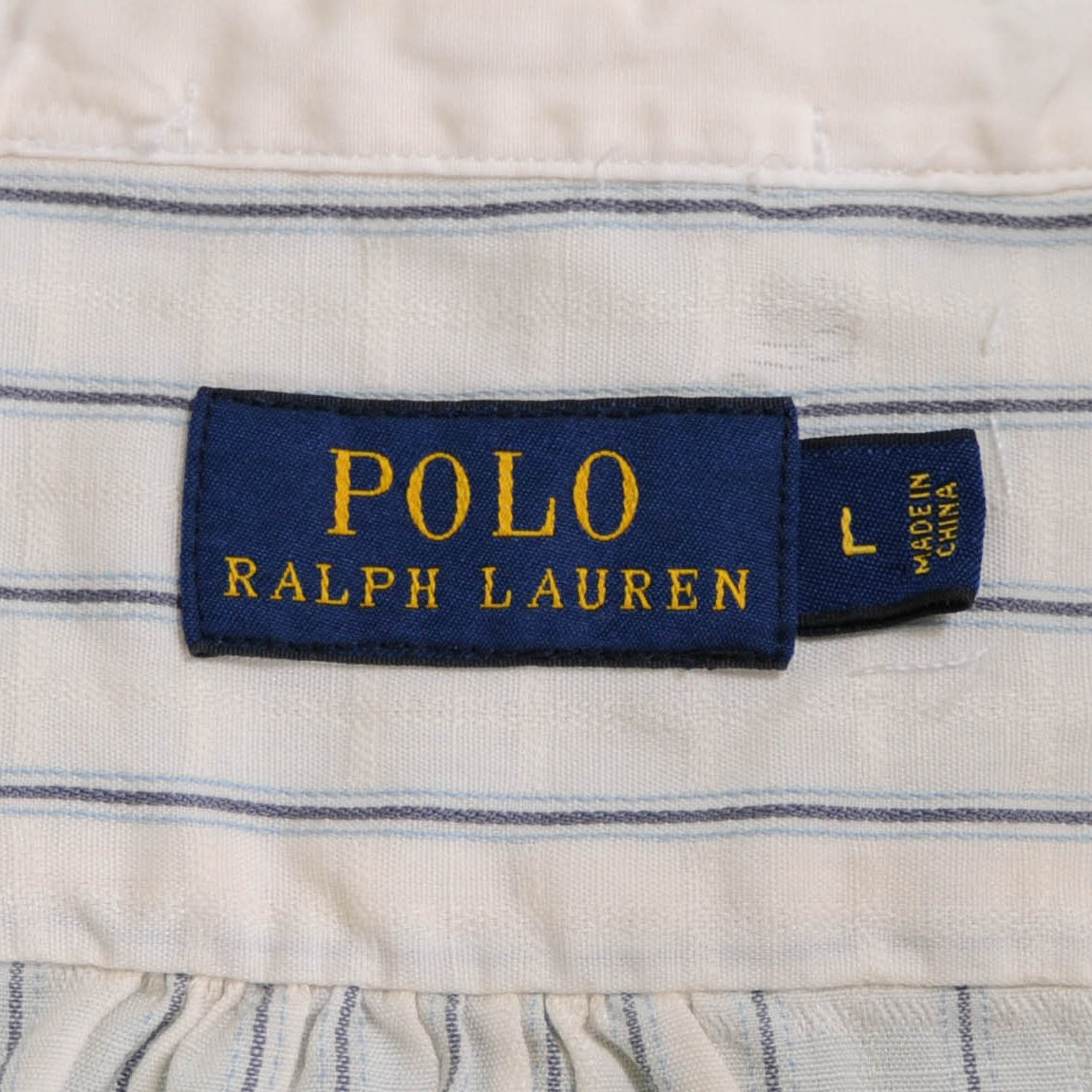 Ralph Lauren ノーカラーストライプシャツ 白 (L)/A4544SH-SO