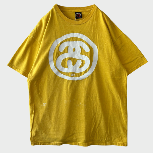 00's Stussy ステューシー SSリングロゴ プリントTシャツ イエロー (XL)/C0378T-SO