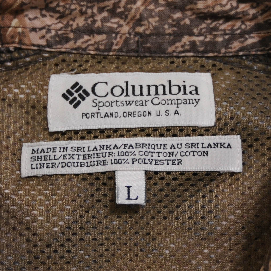 90's Columbia リアルツリーカモ 半袖シャツ 茶色(L)/A3736SH-SO