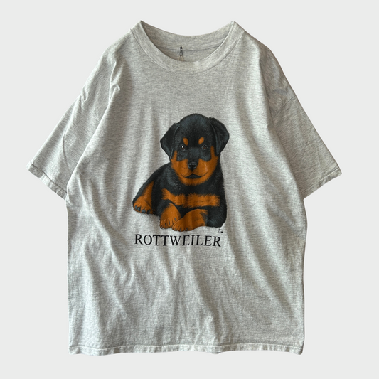 90's ROTTWEILER ロットワイラー 犬 アニマルプリントTシャツ 白 (サイズ不明)/A7401T-SO