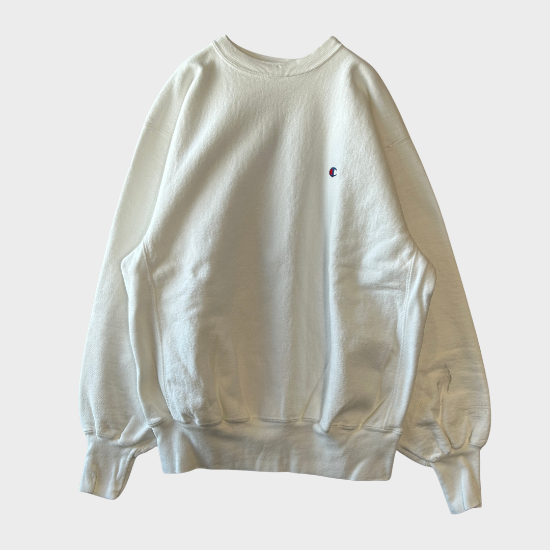 90's Champion Reverse Weave リバースウィーブ ロゴ刺繍 スウェット 白 (サイズ不明）/A8354S-SO