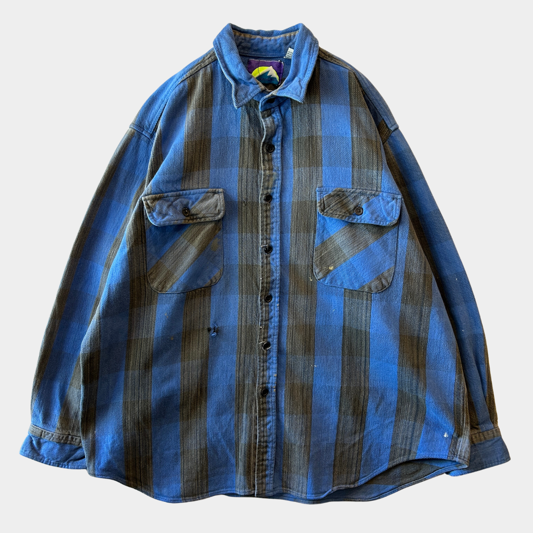 90's ~ NORTH CREST flannel shirt ノースクレスト ネルシャツ ブルー グレー (XL)/A8819SH-SO
