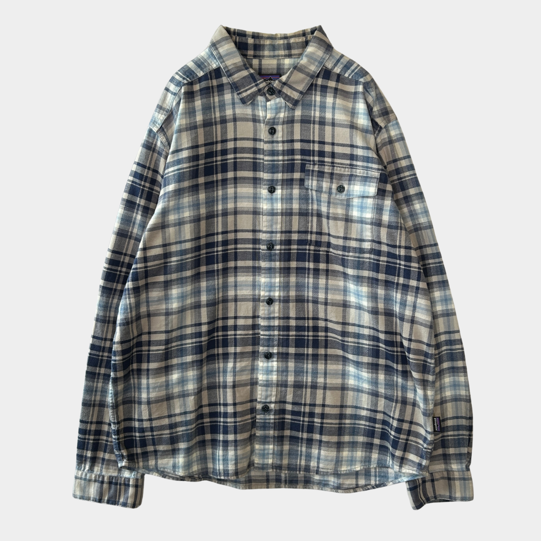 00's Patagonia パタゴニア ライトウェイト　フィヨルドフランネルシャツ 紺白グレー(L)/A8515SH-SO