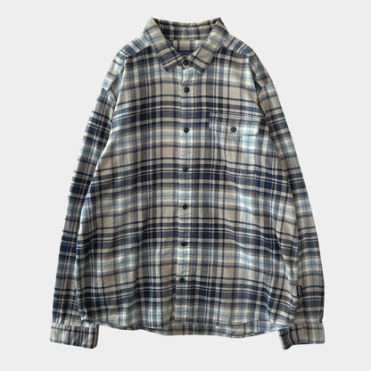 00's Patagonia パタゴニア ライトウェイト　フィヨルドフランネルシャツ 紺白グレー(L)/A8515SH-SO