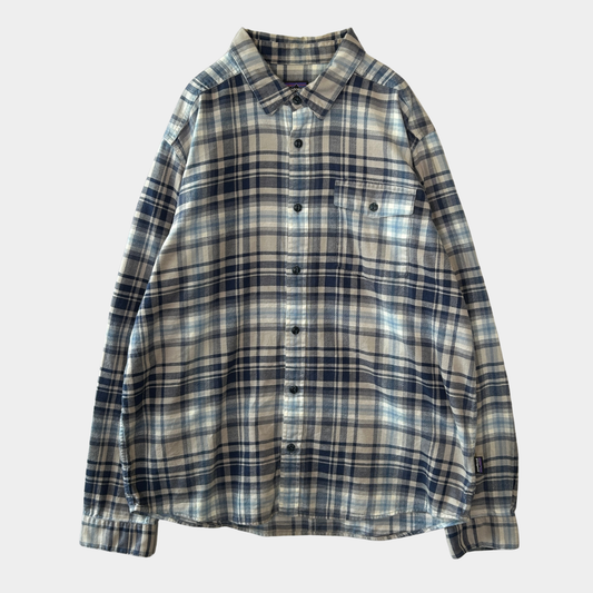 00's Patagonia パタゴニア ライトウェイト　フィヨルドフランネルシャツ 紺白グレー(L)/A8515SH-SO