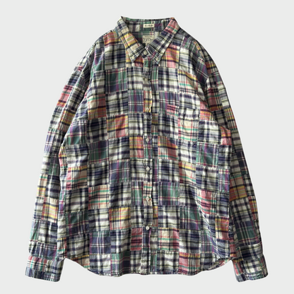 00's J.CREW ”RELAXED FIT" check shirt パッチワーク チェックシャツ (XL)/A7949SH-SO