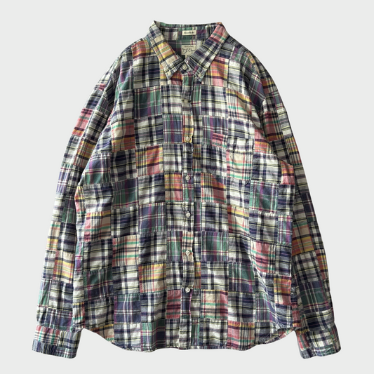 00's J.CREW ”RELAXED FIT" check shirt パッチワーク チェックシャツ (XL)/A7949SH-SO