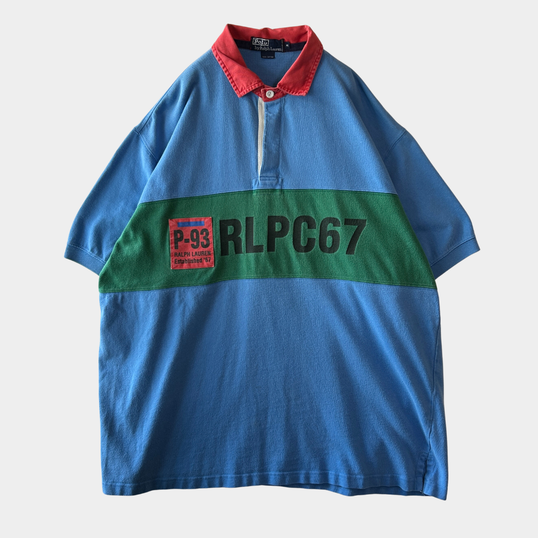 90's Polo ラルフローレン P-93 半袖ラガーシャツ ポロスポ RLPC67 (XL)/C1471T-SO