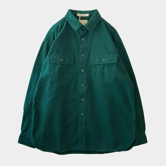 00's L.L.Bean エルエルビーン シャモアクロスシャツ 無地 グリーン(L)/A8652SH-SO