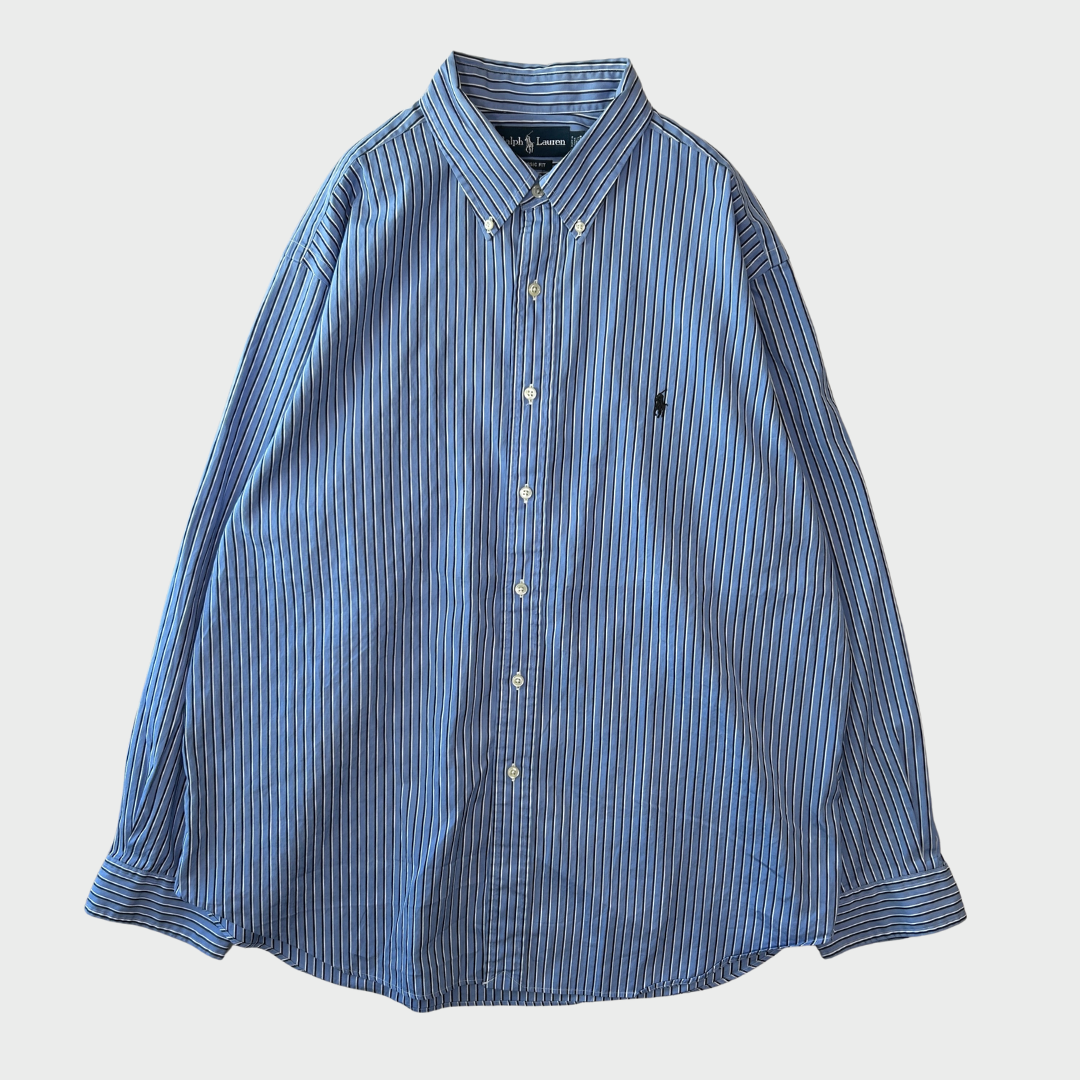 レア　ラルフローレン　ストライク　Lサイズ　オーバーサイズ　青　アメリカ古着 00's Ralph Lauren ラルフローレン ストライプシャツ 青白 (XL)/A7971S