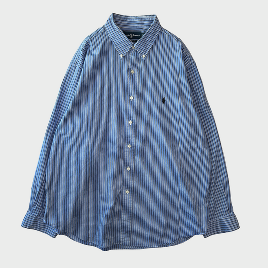 00's Ralph Lauren ラルフローレン ストライプシャツ 青白 (XL)/A7971S-SO
