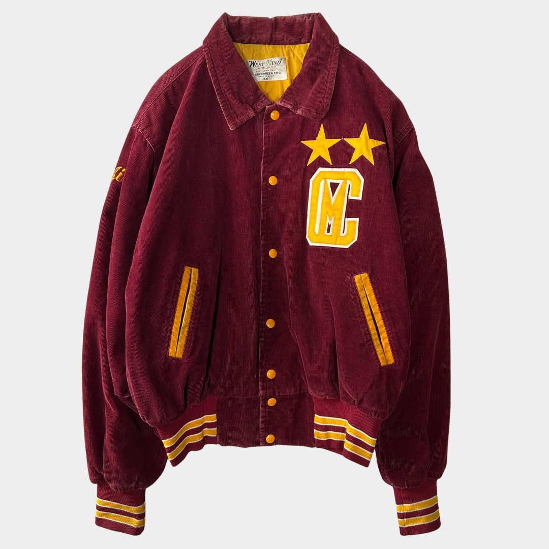80's WEST WIND corduroy varsity jacket コーデュロイ スタジャン ワインレッド (XXL)/A8951J-SO