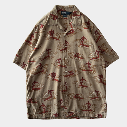 90's Polo by Ralph Lauren ラルフローレン ”CLAYTON” 100％コットン サーフィン柄 (M)/C0975SH-SO