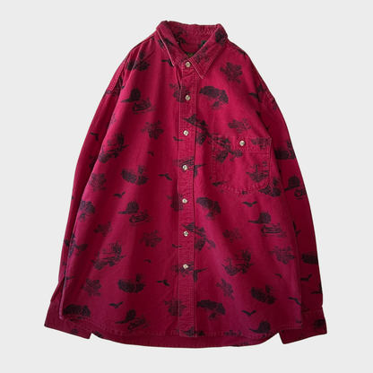 90's Eddie Bauer エディーバウアー 総柄 シャモアクロスシャツ ワインレッド (XL) /B2880SH-SO