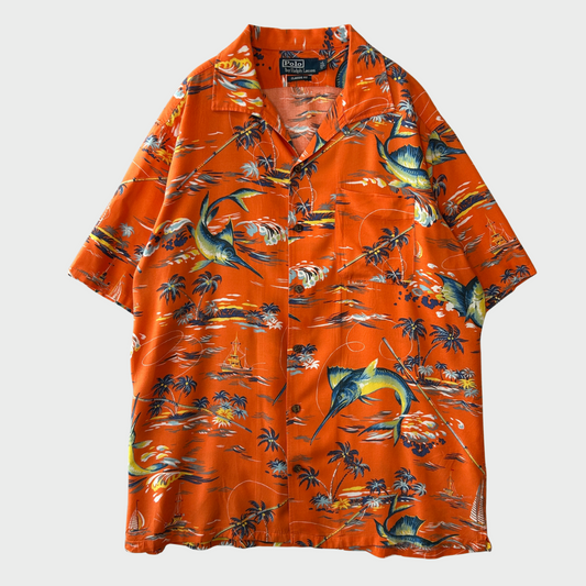 90's Polo by Ralph Lauren ラルフ ビスコースアロハシャツ オレンジ(L)A7640SH-SO