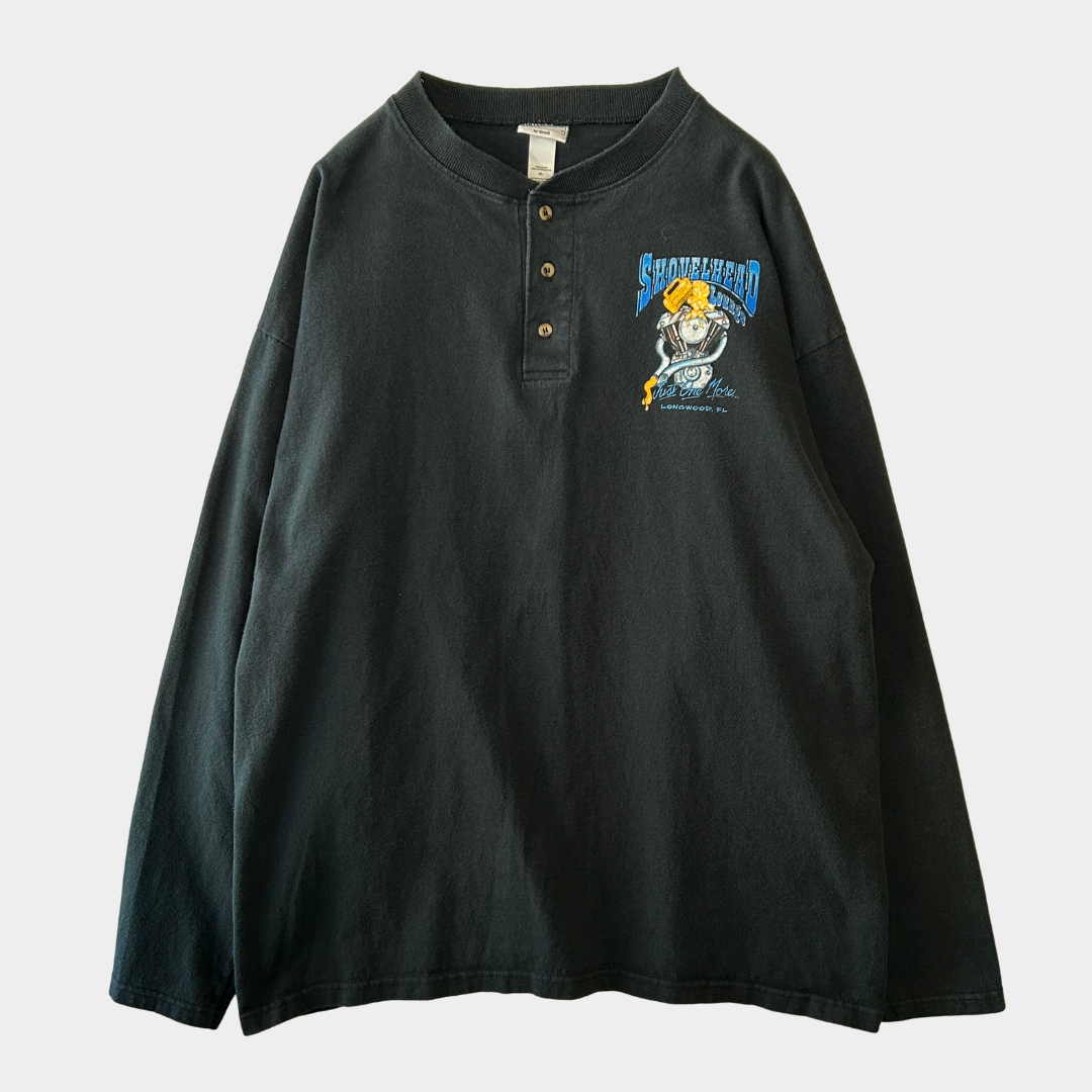 00's anvil "SHOVEL HEAD Lounge" ヘンリーネックロンT バイク 黒(XL)/B2849T-SO