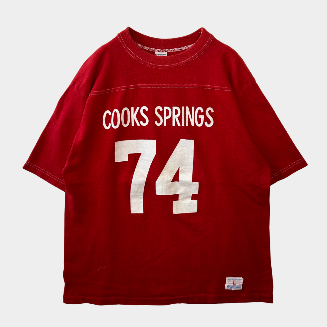 70's Champion チャンピオン COOKS SPRINGS バータグ フットボールT 赤(L)/A6499T-SO