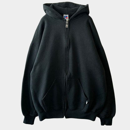 90's Russell ラッセル ジップアップフーディー スウェット パーカー 黒(XL)/A8915S-S0