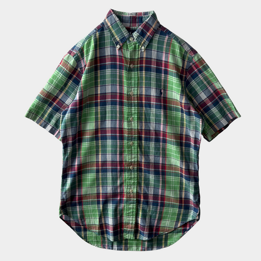 00's Ralph Lauren ラルフローレン 半袖 チェックシャツ 緑白紺 (S)/B2548SH-SO