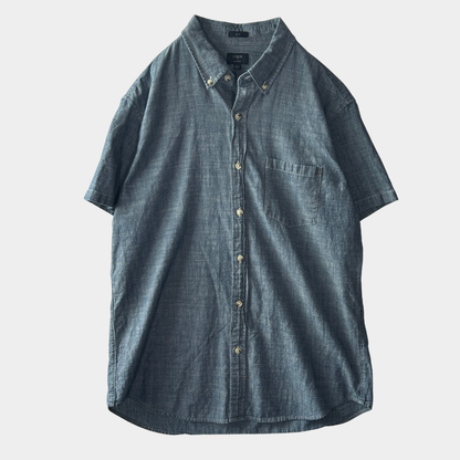 00's J.crew slim シャンブレー 半袖シャツ 薄青 (L)/C0984S-SO
