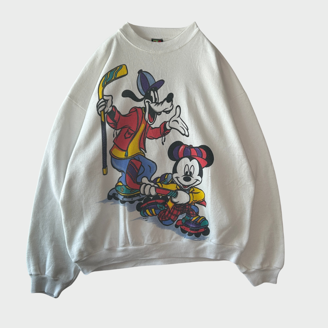 90's Mickey Unlimited ミッキー グーフィー プリントスウェット 白 (XL)/B3525S-SO