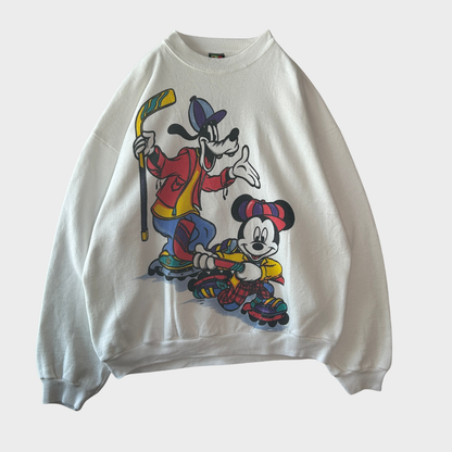90's Mickey Unlimited ミッキー グーフィー プリントスウェット 白 (XL)/B3525S-SO